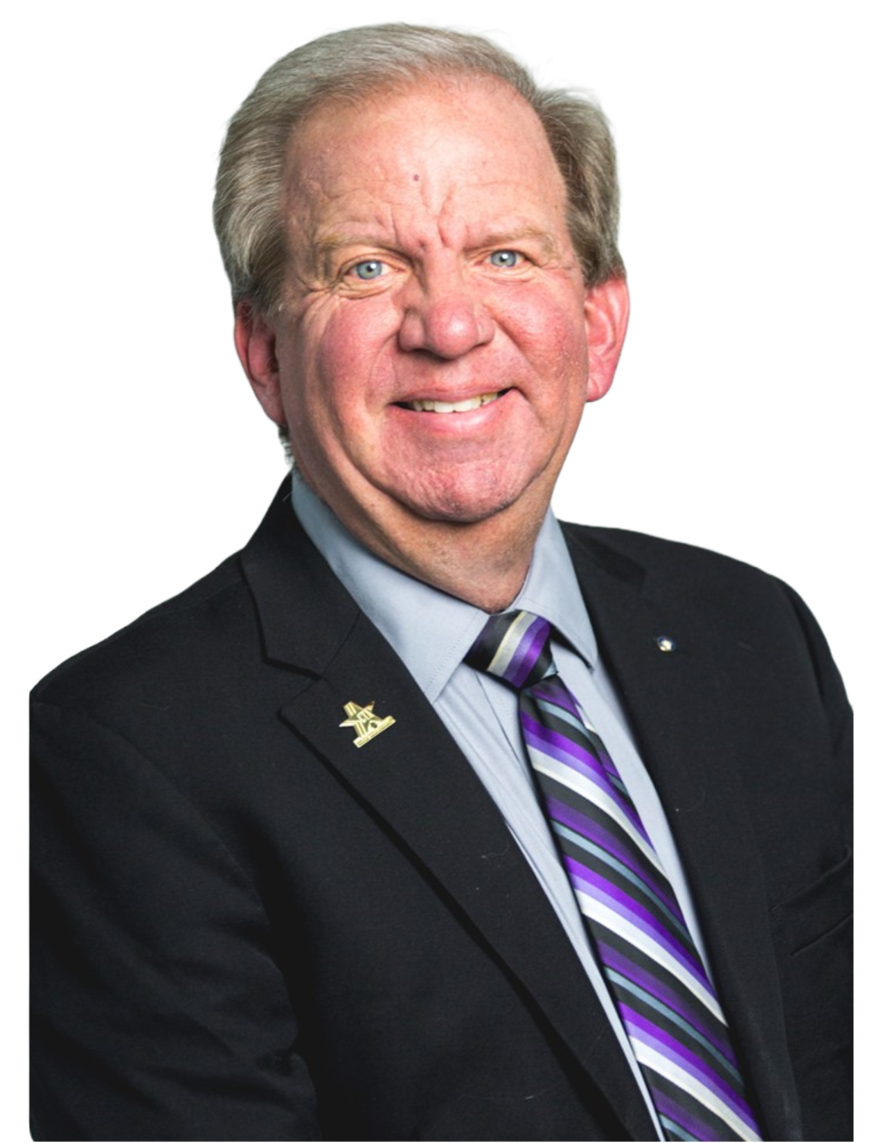 Ron Smith - Black Suite Purple Tie